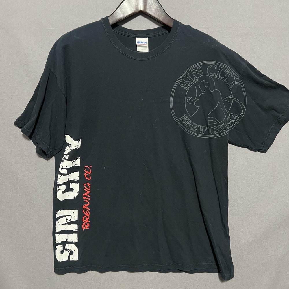 Sin City Brewing Co Gildan Heavy Cotton Shirt Mens XL Black Graphic Tee T-Shirt